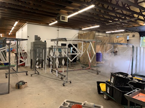 wide view of powder coating shop